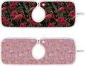 2 PCS Kitchen Sink Splash Guard 14.9 Inch Faucet Mat for Kitchen Sink Bathroom Sink Faucet Absorbing Drip Drain Mat Pad Microfiber Soft Washable Black and Pink Flamingo Petals