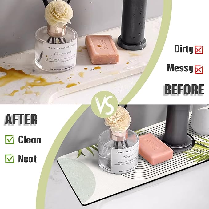 Sink Faucet Absorbing Mat, 2 Pack Drying Mat Around Faucet Sink Splash Guard Behind Faucet Sinkmat For Kitchen Bathroom Island Rv 24 * 5.5 Inch (60 * 14 cm)