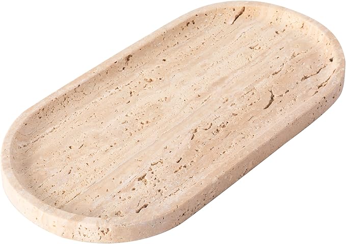 YKAJO Romania Unique Marble Tray Bathroom Vanity Tray Pure Natural Stone Perfume Tray for Jewelry, Cosmetics, Candles, Home Decorative, 11.6” L x 5.9” W x 0.6” H (Yellow Limestone)