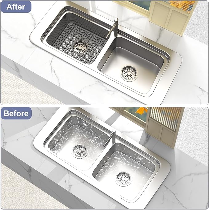 TOOVEM Kitchen Sink Mats, Sink Protectors for Kitchen Sink, 11.5 x 16.2 Inch Silicone Heat Resistant Non-Slip for Bottom of Kitchen Stainless Steel Sink Mats, Grey