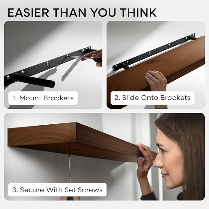 Homeforia Walnut 18 inch Floating Shelf, High End Solid Real Wood 18inch Floating Shelves for Wall Mounted, Dark Brown 18 inches Long Floating Shelves, Heavy Duty Bracket, 18 X 6.5 X 1.75 in, Set of 4