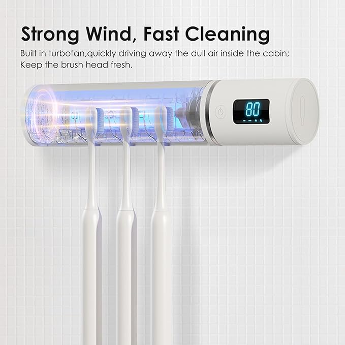 Wall Mounted Toothbrush Holder, Electric Tooth Brush Holders Single Person Cleaner for Bathroom, with Auto Inductive Open/Close Cover, Clean, Dry for Home, Travel (4 Slots)