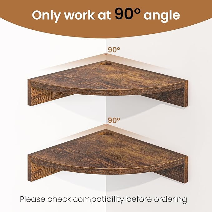 Fun Memories Corner Shelf Wall Mount, Wood Floating Corner Shelves, Corner Wall Shelf for Bedroom, Bathroom, Kitchen, Living Room (Brown, 3 Pack)