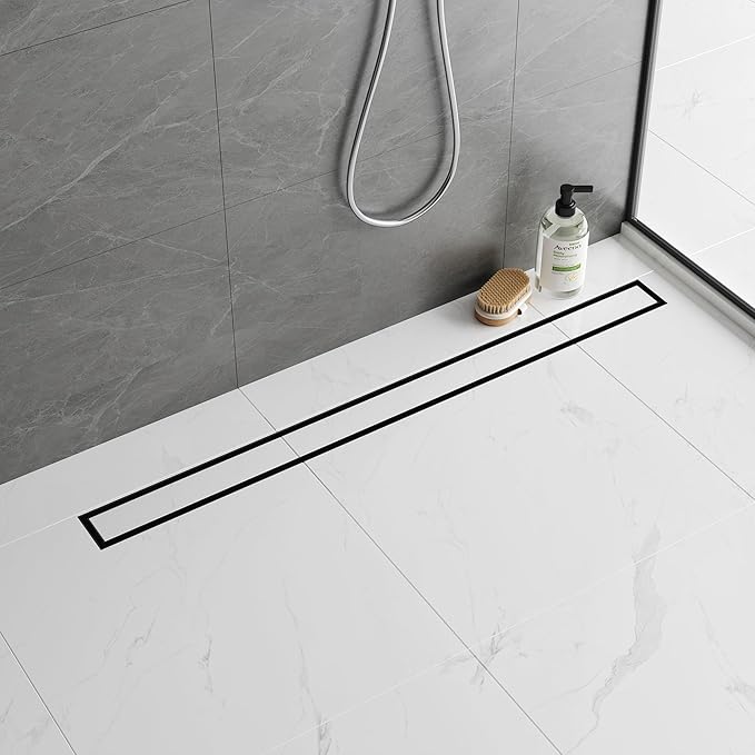 Neodrain 36-Inch Matte Black Linear Shower Drain, 2-in-1 Flat & Tile Insert Cover, Stainless Steel Linear Drain, Rectangle Shower Floor Drain with Hair Strainer, Shower Drain Base