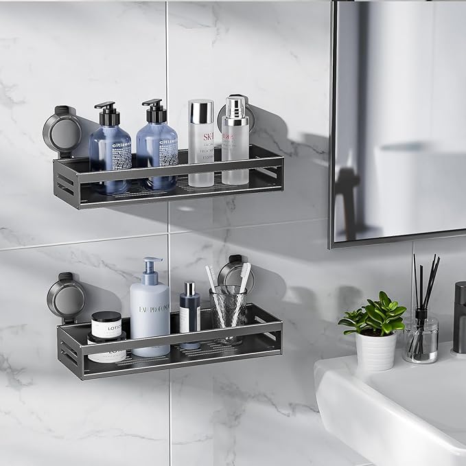 BREIS Shower Caddy Suction Cup, No Drill Shower Shelves, Rustproof Suction Showers Organizer, Large Capacity Bathroom Shower Organizer Storage Rack, Bathroom Caddy for Home Decorate