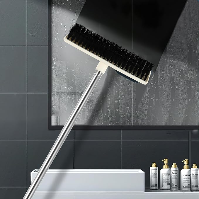 TEHAUX Floor Scrub Brush with Long Handle 108cm, Stiff Bristle Cleaning Brush for Bathroom, Toilet, Tile and Floor, Shower Scrubber for Hard-to-Reach Corners, White Household Cleaning