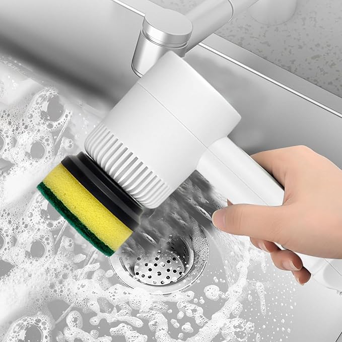 Electric Spin Scrubber, Electric Cleaning Brush with 6 Brush Heads, Rotating Head Powerful Spin Scrubbers, Multipurpose Electric Cleaning Brush for Kitchen Bathroom and Floor