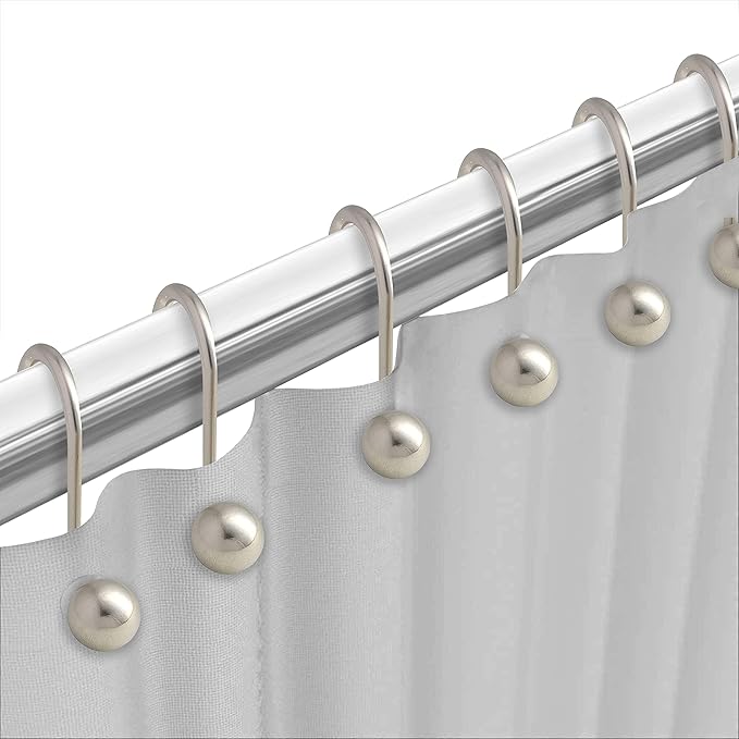 Popular Bath Ball Nickel Metal Shower Curtain Hooks Slips Through Curtain Grommet Easy To Install, Set of 12