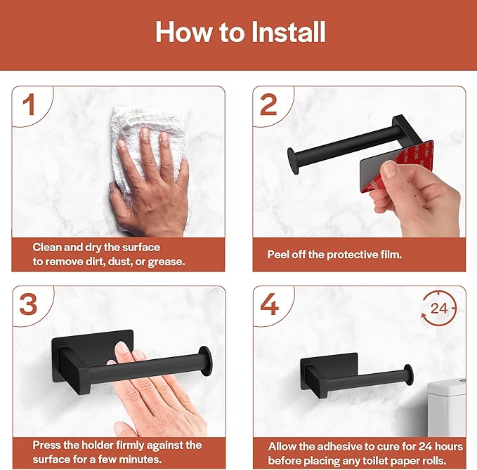 Toilet Paper Holder, Self-Adhesive Toilet Paper Roll Holder for Bathroom and Washroom, No-Drill SUS 304 Stainless Steel,Matte Black