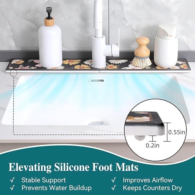 Stone Faucet Mat for Kitchen Sink, Diatomite Stone Sink Tray, 15.8" Super Absorbent Mat for Bathroom Counter, Prevents Moisture Buildup, Stone Drying Mat, Fast Drying Faucet Splash Guard