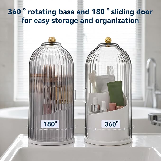 Dust Proof Toothbrush Holder, Rotating Toothbrush Holder 3 Slots with Sliding Lid Toothbrushes Organizer Tooth with Cover Brush Holders for Organizing and Storing Bathroom Countertop-Translucent Black