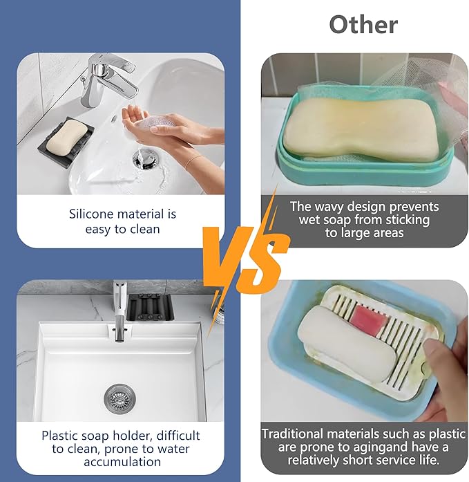 Soap Dish for Shower, Bathroom & Kitchen – Non-Slip, Self-Draining Design to Keep Soap Dry, Extend Soap Life – Easy to Clean, Compact & Durable (Black (Medium, 1 pcs)