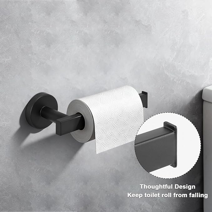 NearMoon Bath Square Toilet Paper Holder, Premium SUS304 Stainless Steel Rustproof Wall Mounted Toilet Roll Holder for Bathroom, Kitchen, Washroom (Matte Black)