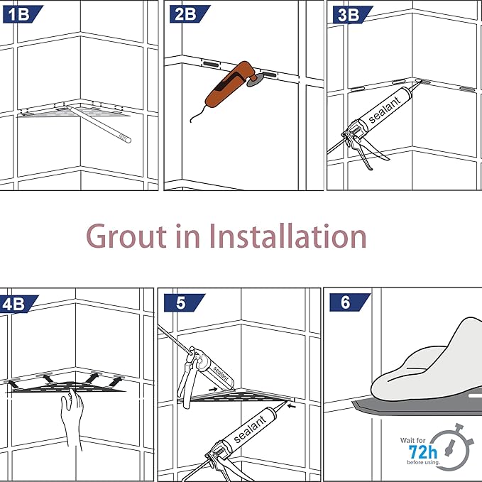 10‘’ Corner Shower Shelf, 304 Stainless Steel Shelves for Bathroom, Grout in Shelf with Hooks for Tiled Wall (Polished)