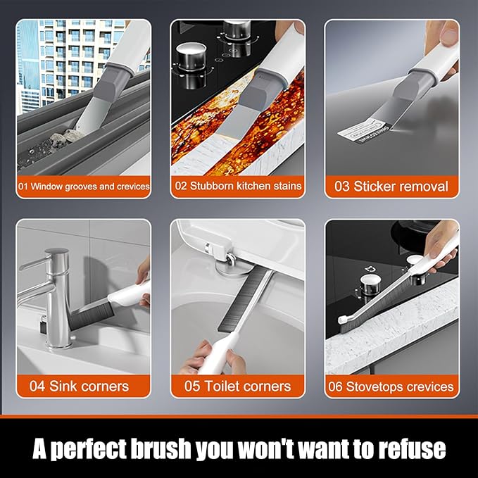 5Pcs Crevice Cleaning Brush, Grout Scrub Brush Built-in Scraper, Hard Bristle Gaps Cleaning Tool, Multifunctional House Clean Supplies for Kitchen, Bathroom, Corner, Sink, Cup, Teapot, Bottle, Blender