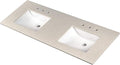 MSI Iced White Vanity Top with Under Mount Rectangle Double Bowl Ceramic Sinks, Engineered Marble Stone, 4" CC Faucet Holes, 61"X22"