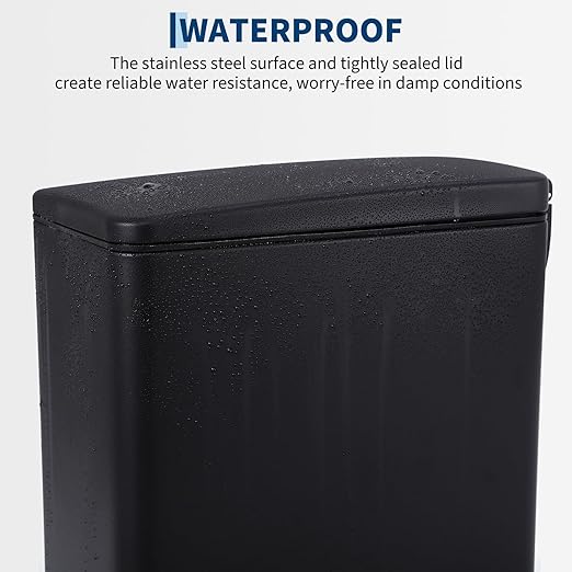 Garvee Small Bathroom Trash Can with Lid, 10 Liter / 2.6 Gallon Stainless Steel Garbage Can with Removable Inner Bucket & Step Pedal, Slim Metal Trash Bin for Toilet, Bedroom, Kitchen, Office, Black