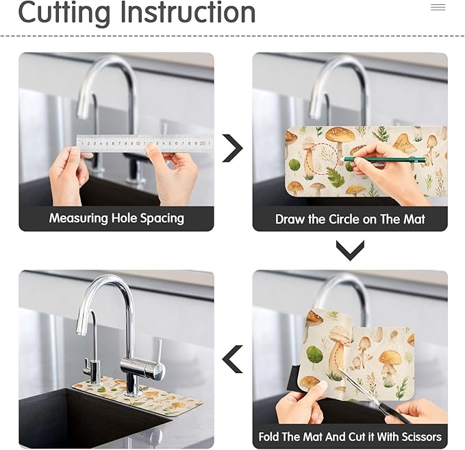 Kitchen Sink Splash Guard 1 PC 14.7 Inch Sink Faucet Mat Splash Guard for Bathroom Countertop Water Absorbent Foldable Cuttable Soft Washable Watercolor Mushrooms Beige