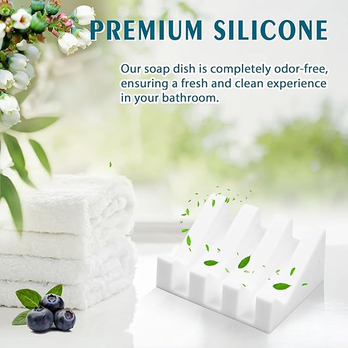 Silicone Soap Dish for Bar Soap Holder for Shower Bathroom Self Draining Waterfall Drying Tray Keep Soap Bars Dry Clean & Easy Cleaning (White1, 1)