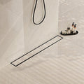 Neodrain 28 in Matte Black Linear Shower Drain- with 2-in-1 Flat & Tile Insert Cover, 304 Stainless Steel Rectangle Shower Floor Drain,Floor Shower Drain