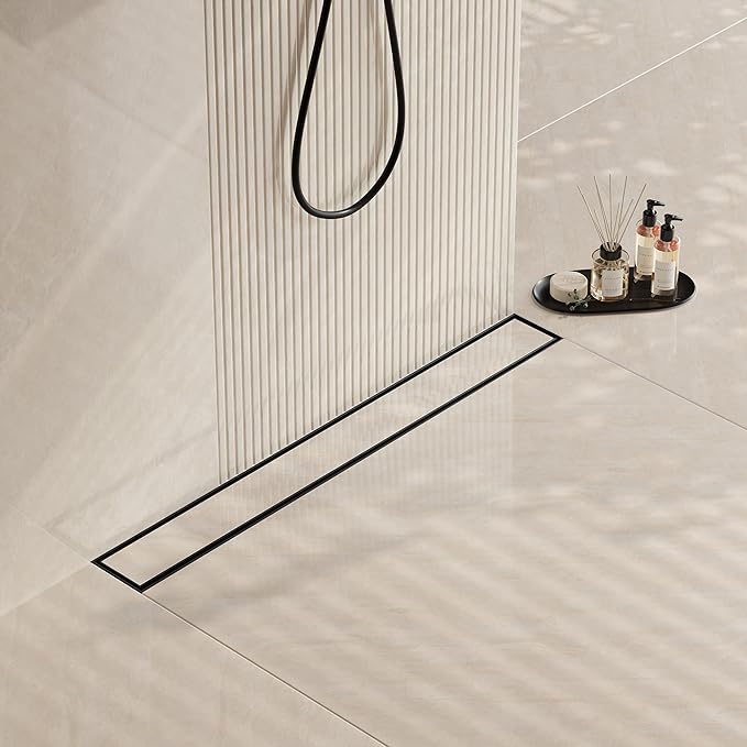 Neodrain 18 in Matte Black Linear Shower Drain- with 2-in-1 Flat & Tile Insert Cover, 304 Stainless Steel Rectangle Shower Floor Drain,Floor Shower Drain