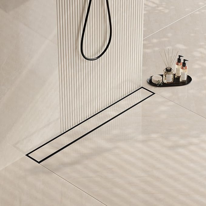 Neodrain 30 in Matte Black Linear Shower Drain with 2-in-1 Flat & Tile Insert Cover, 304 Stainless Steel Rectangle Shower Floor Drain, Floor Shower Drain