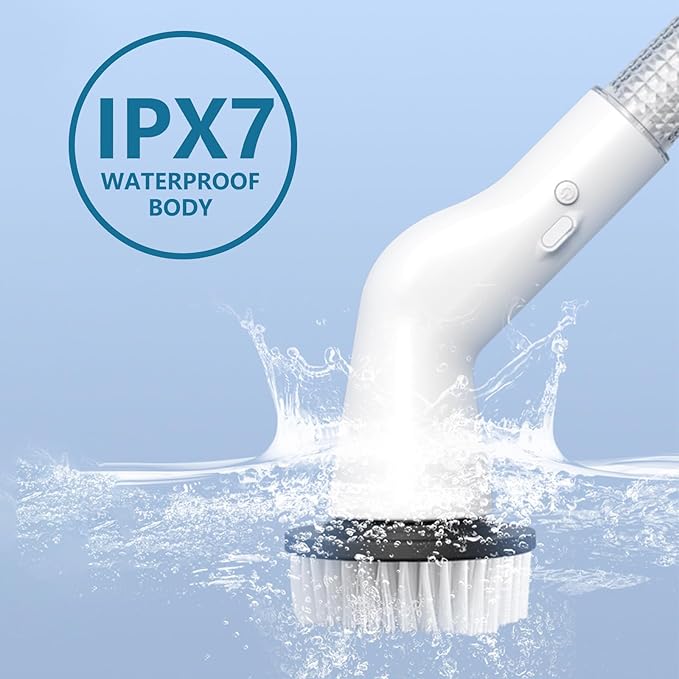 Generic Electric 𝑠𝑝𝑖𝑛 Cleaning Brush, Rechargeable Cleaning Brushes with 5 Replaceable Brush Heads, Adjustable Handle Electric Cleaning Brush, for Bathroom Bathtub and Tile Floors, White