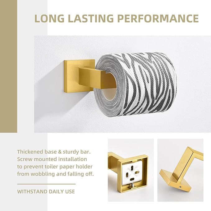 Toilet Paper Holder, Angle Simple SUS304 Stainless Steel Bathroom Tissue Holder, Open Arm Toilet Paper Roll Hanger Wall Mount, Brushed Dark Gold