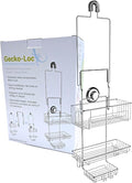 Gecko-Loc SHS-015EXT Extra Long Adjustable Hanging Shower Caddy, Over-the-Showerhead Organizer for Shampoo, Soap, Razors, Rustproof Stainless Steel, Silver