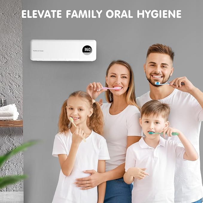 Little Quokka Toothbrush Sanitizeri Holder, 2000mAh Rechargeable Cordless Wall Mounted Holders for Bathroom, Electric Sanitizeri Toothbrush Cleaner, 4 Slots & Timer Function