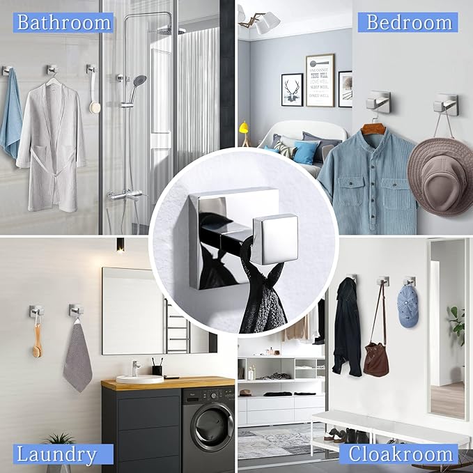TQKAG Bathroom Towel Hook Coat Brushed Robe Clothes Bath Wall Hooks for Kitchen Garage,Stainless Steel Wall Mounted