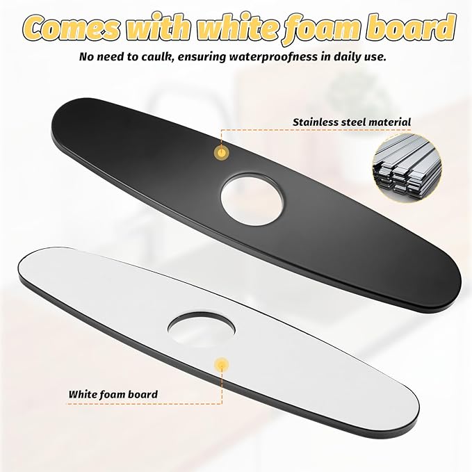 Matte Black Faucet Plate, Kitchen Sink Cover Stainless Steel Sink Hole Cover 10 Inch 1 or 3 Hole Deck Plate Bathroom or Kitchen Sinks Faucet Escutcheon Holes Covers