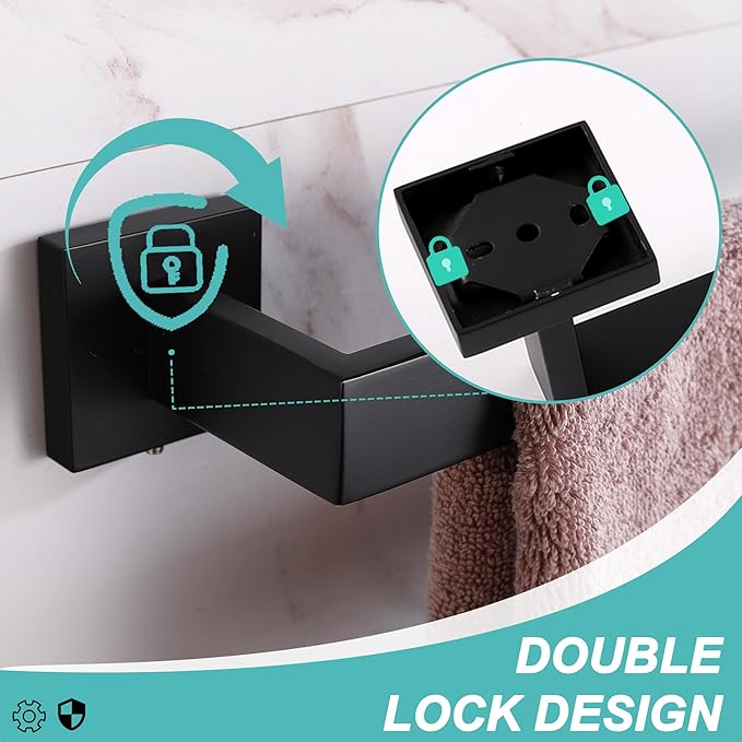 LANC 24 Inch Bath Towel Bar for Bathroom Wall Mounted, Matte Black Towel Hanger Square Towel Rack Stainless Steel Shower Towel Rail Towel Rod Kitchen Lavatory Hand Towel Holder, A8804MB-6P1