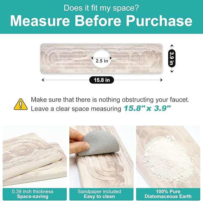Small Diatomite Kitchen Sink Faucet Mat Water Absorbing Stone Tray Quick Drying Stone Mat for Kitchen Sink Protector Splash Guard Behind Faucet Water Absorbent Mats for Bathroom Counter Decor