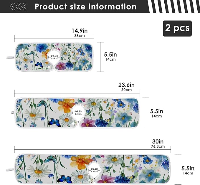 2 PCS Kitchen Sink Splash Guard 23.6 Inch Faucet Mat for Kitchen Sink Bathroom Sink Faucet Absorbing Drip Drain Mat Pad Microfiber Soft Washable Watercolor Blue Cornflower Daisy Butterflies