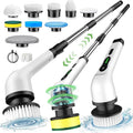 Electric Spin Scrubber, Cordless Cleaning Brush, Shower Scrubber IPX7 Waterproof Bathroom Scrubber, Adjustable Extension Handle, Floor Polishers 7 Heads 2H Power Dual Speed for Floor Car Cleaning.