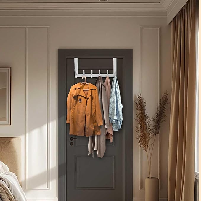 Over The Door Hooks, Back of Door Coat Hanger, Towel Racks for Bathroom with 12 Coat Hooks for Hanging Clothes, White