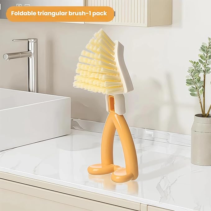 V-Shape Crevice Cleaning Brush with Stand-Up Design Foldable Triangular Grout Scrub Brush for Kitchen Sinks, Bathroom Corners,Tile Floors,Ideal for Gaps,Aseboard And Patio Deck & Window Tracks