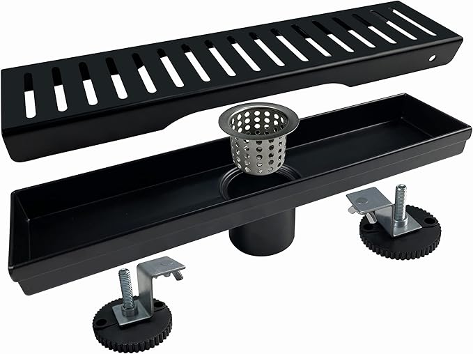 12 Inch Black Linear Shower Drain with Removable Capsule Pattern Cover Grate Accessories and SUS304 Stainless Steel CUPC Certificate (12 inch)…