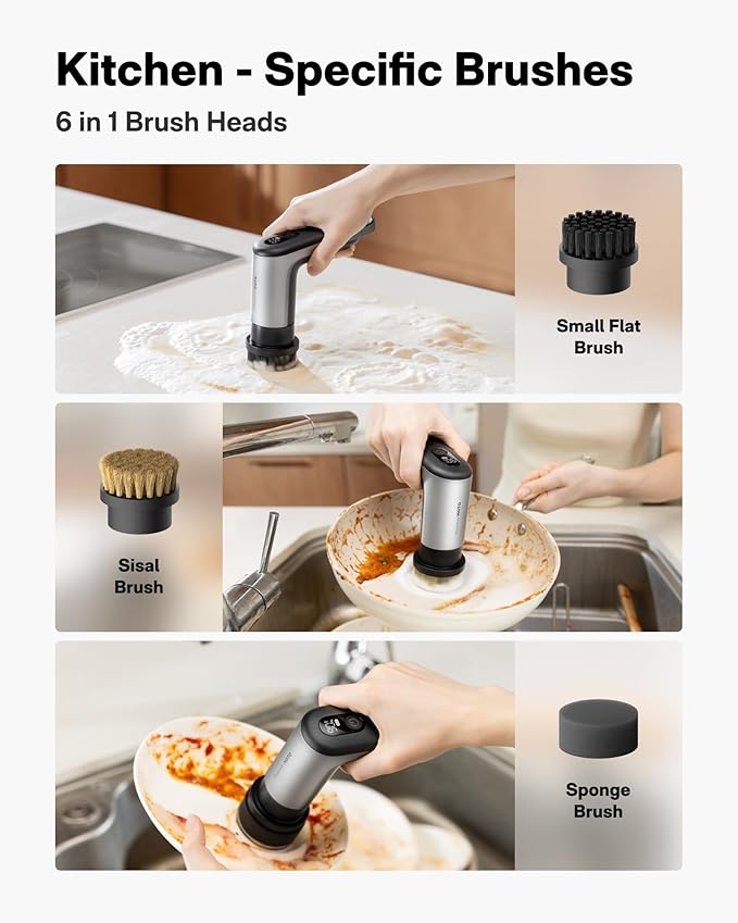HOTO Grip™ Cordless Electric Spin Scrubber + 2 Pcs Replacement Brush Heads