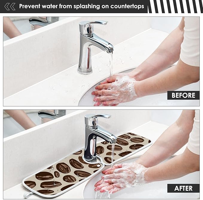 2 PCS Kitchen Sink Splash Guard 23.6 Inch Faucet Mat for Kitchen Sink Bathroom Sink Faucet Absorbing Drip Drain Mat Pad Microfiber Soft Washable Brown Coffee Beans