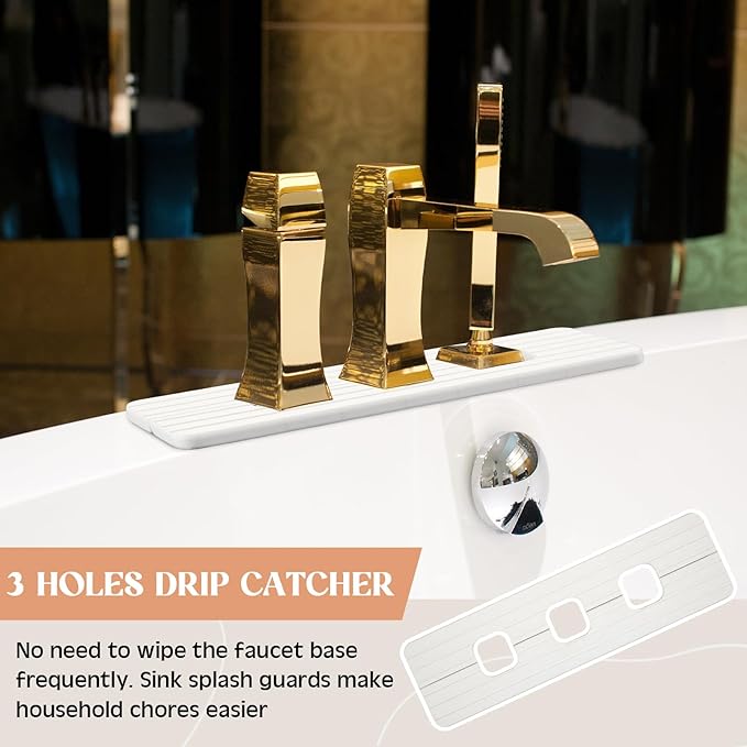 3 Square Hole White Faucet Mat for Kitchen Sink 16.14" x 4.49" Kitchen Faucet Absorbent Mat Diatomite Splash Guard for Sink Quick Drying Stone Drip Catcher for Bathroom Counter