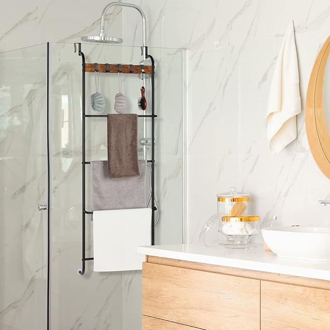 Over The Door Towel Rack Door Rack Hanger Organizer Bathroom Door Rack for Towels Over The Door Hooks with Shelves Behind Door Towel Holder for Livingroom, Back of Door 4 Tier Towel Bar