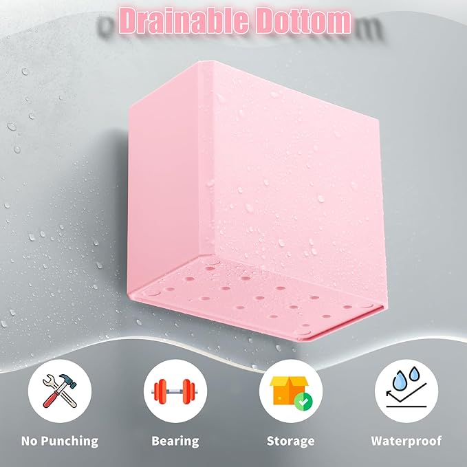 Suclain 2 Pcs Wall Mounted Organizer Non-drilling Adhesive Floating Shelf Wall Bin Organizer Hanging Storage Containers for Bedroom Bathroom Kitchen Office (Pink)