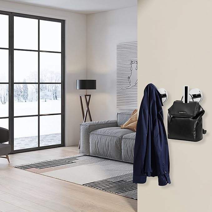 NearMoon Bath Towel Hooks- SUS 304 Stainless Steel Robe Hook Holder, Heavy Duty Coat Hook for Bathroom Livingroom Hotel Kitchen Garage, Wall Mounted (Chrome Finish, 4 Pack)