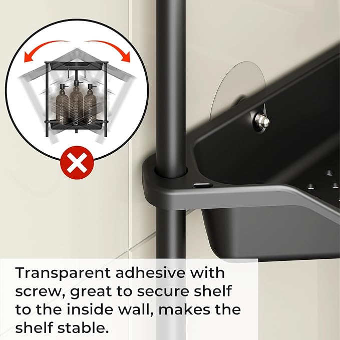 ODesign 2 Tier Floor Standing Corner Shower Caddy Organizer Plastic Metal Splicing Shelf Storage Rack for Bathroom Black - Rustproof
