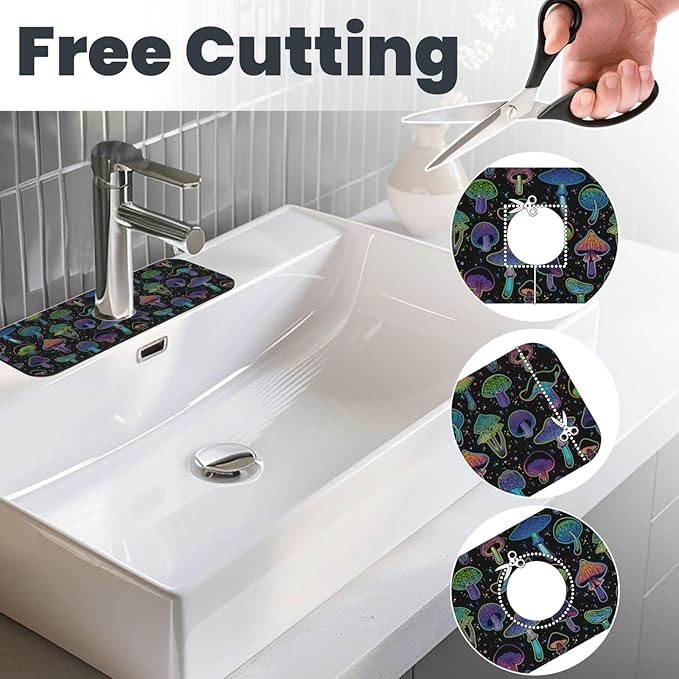 Cool Mushroom Mushrooms Kitchen Sink Splash Guard Faucet Mat Super Absorbent Fast Drying Mat Sink Gadgets-Fast Drying Pad Sink Mat For Kitchen Bathroom (15" X 5.5" )