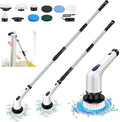 Electric Spin Scrubber Rechargeable Cleaning Brush with 10 Replaceable Brush Heads, 360° Rotating Brush Head, Cordless Bathroom Scrubber for Cleaning Tile, Sink, Window, Floor, White, FT