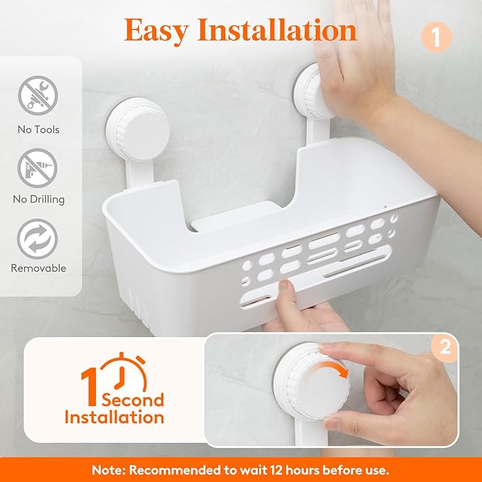 Lifewit Suction Cup Shower Caddy + Soap Dish, Removable Large Basket and Bar Soap Holder for Inside Shower, NO-Drilling Bathroom Kitchen Organizers, 31 x 17 x 14 cm/12 x 5 x 7 inch, Set of 2