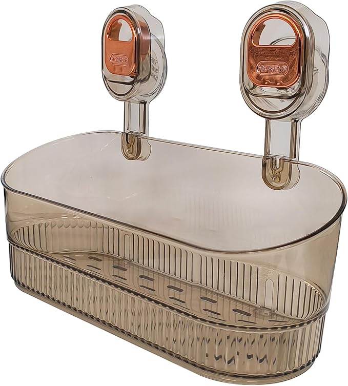 No Drill Bathroom Organizer with Strong Suction Cups, Heavy Duty Shower Organizer Holds 10lbs, Bathroom Shelf for Shampoo, Soap, Razor, Toothbrush (tawny)